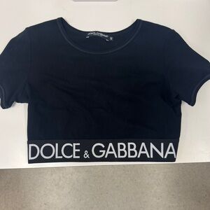 Dolce & Gabbana Black Crop Top with White Logo Band